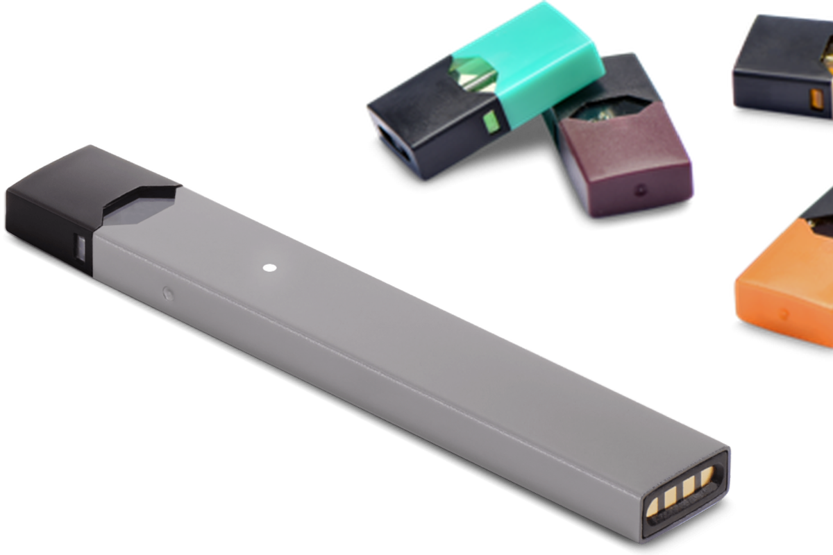 Juul vaping device with flavored juul pods